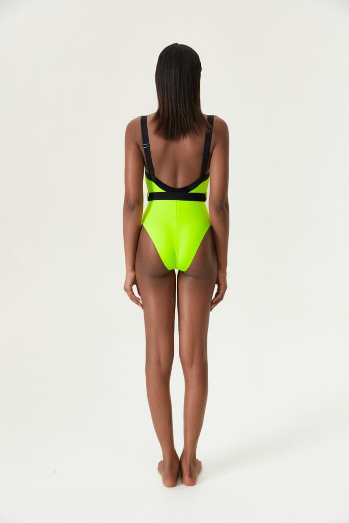 Neon Yellow one piece swimsuit • S